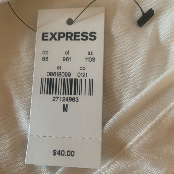 NWT EXPRESS IVORY LONG SLEEVE V-NECK SIDE SLIT PULL-OVER SHIRT MEDIUM - Picture 5 of 8